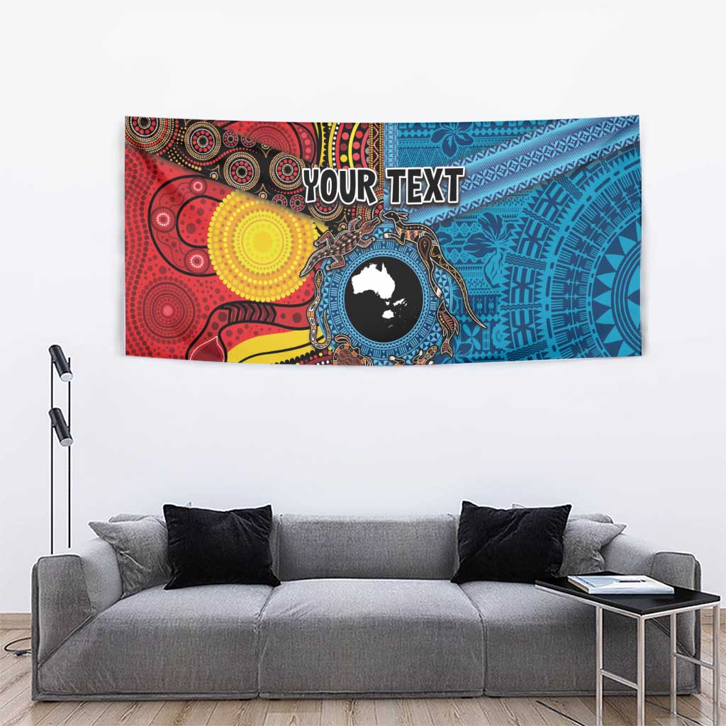 Personalised Australia and Fiji Together Tapestry Tribal Palm Tree with Tapa and Aboriginal Animals Half Style - Vibe Hoodie Shop