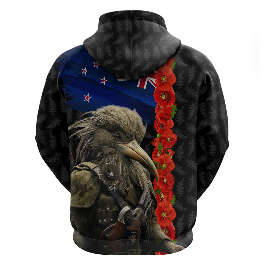 New Zealand Kiwi Soldier ANZAC Hoodie Red Poppy Flower and Silver Fern Pattern - Vibe Hoodie Shop