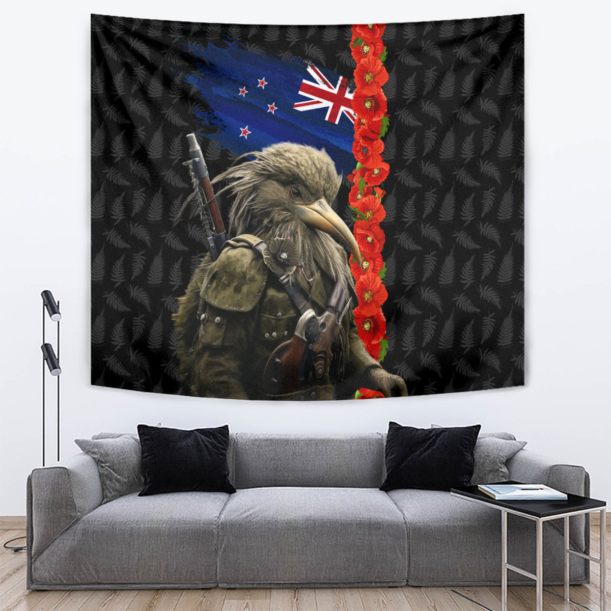 New Zealand Kiwi Soldier ANZAC Tapestry Red Poppy Flower and Silver Fern Pattern - Vibe Hoodie Shop