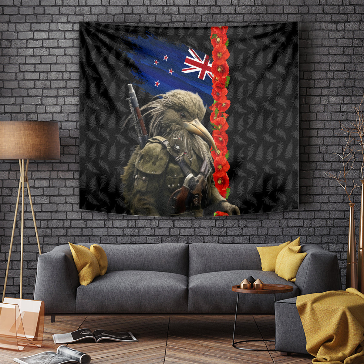 New Zealand Kiwi Soldier ANZAC Tapestry Red Poppy Flower and Silver Fern Pattern - Vibe Hoodie Shop