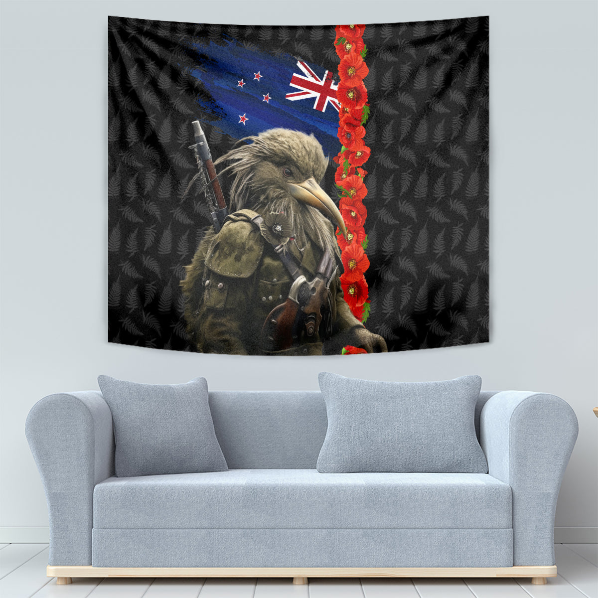 New Zealand Kiwi Soldier ANZAC Tapestry Red Poppy Flower and Silver Fern Pattern - Vibe Hoodie Shop