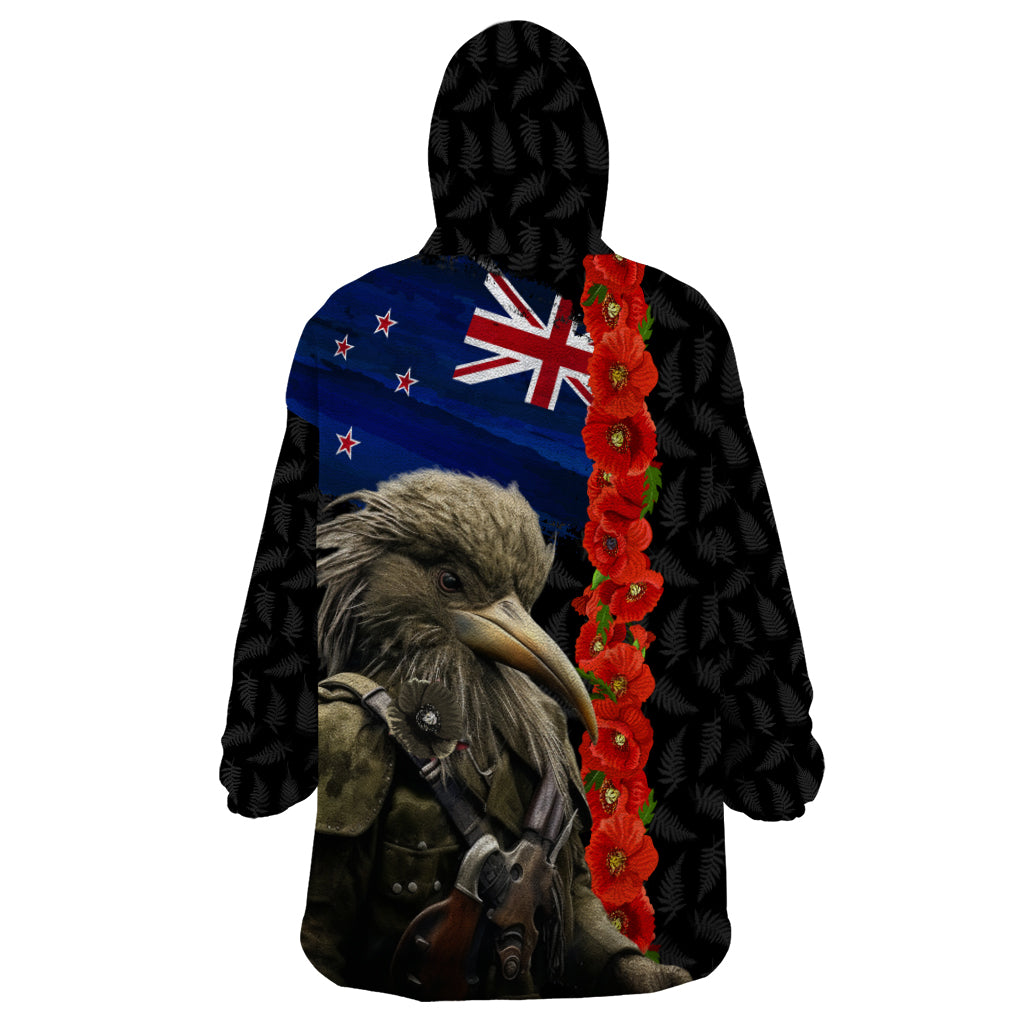 New Zealand Kiwi Soldier ANZAC Wearable Blanket Hoodie Red Poppy Flower and Silver Fern Pattern - Vibe Hoodie Shop