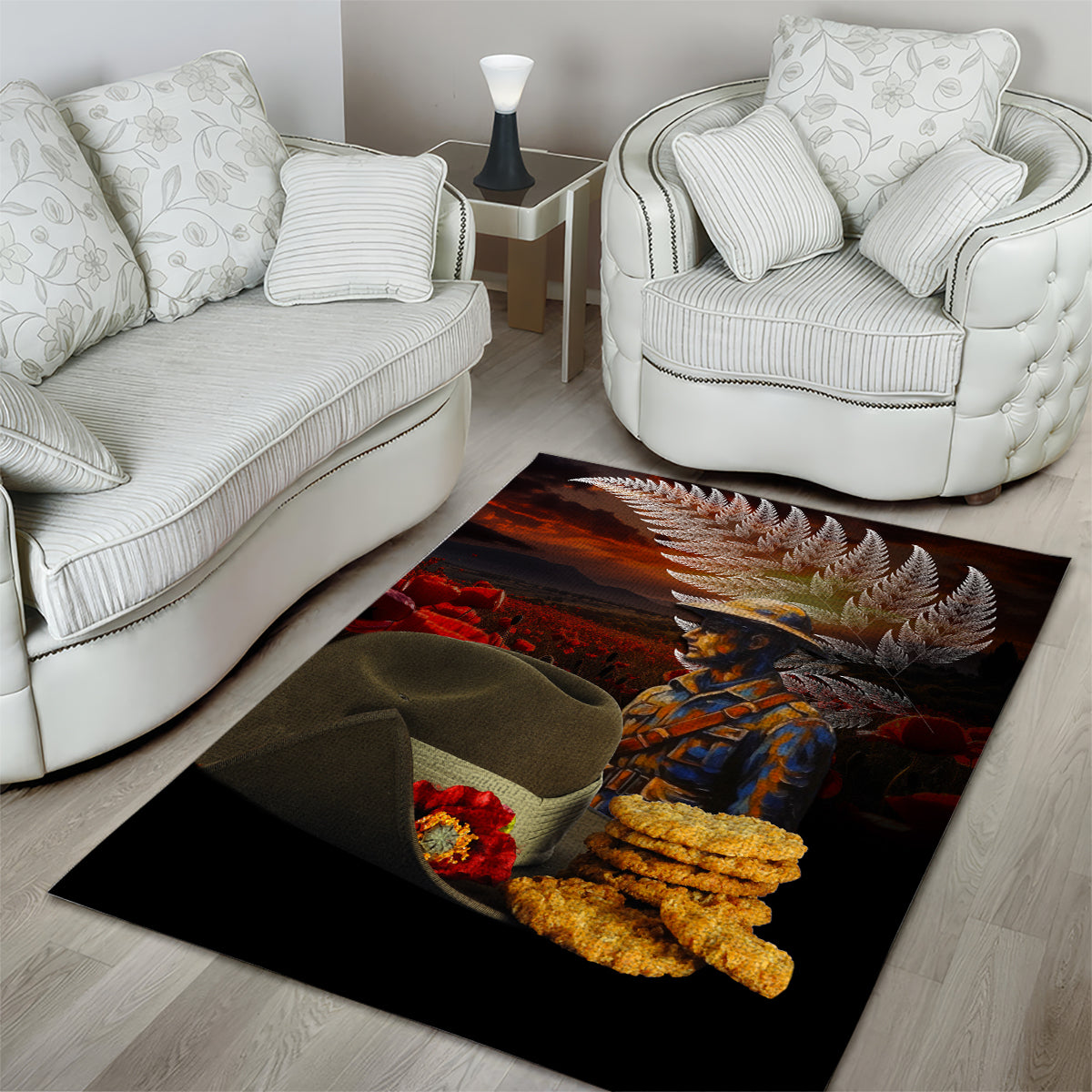 Slouch Hat and Biscuits ANZAC Area Rug with Soldier Silver Fern - Vibe Hoodie Shop