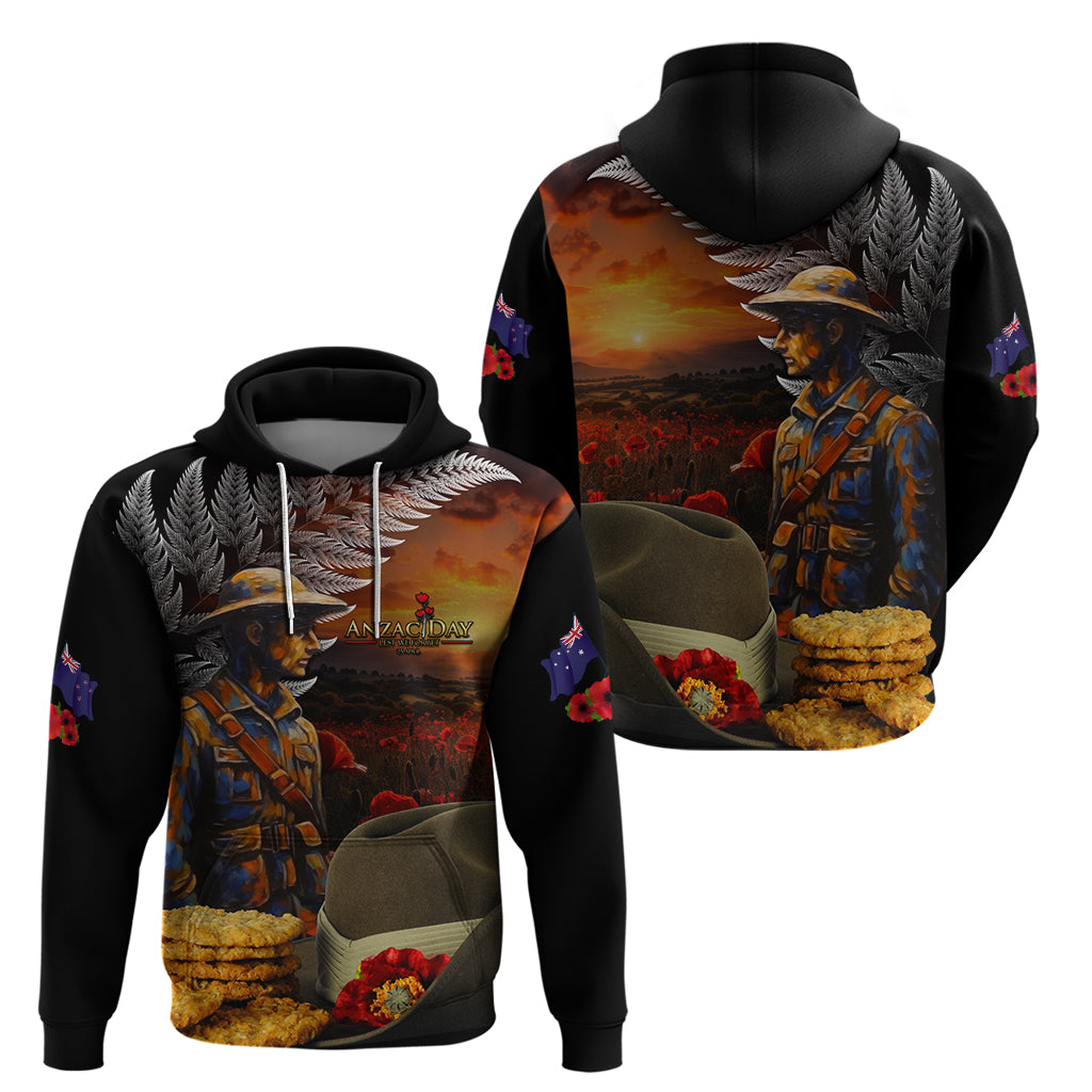 Slouch Hat and Biscuits ANZAC Hoodie with Soldier Silver Fern - Vibe Hoodie Shop