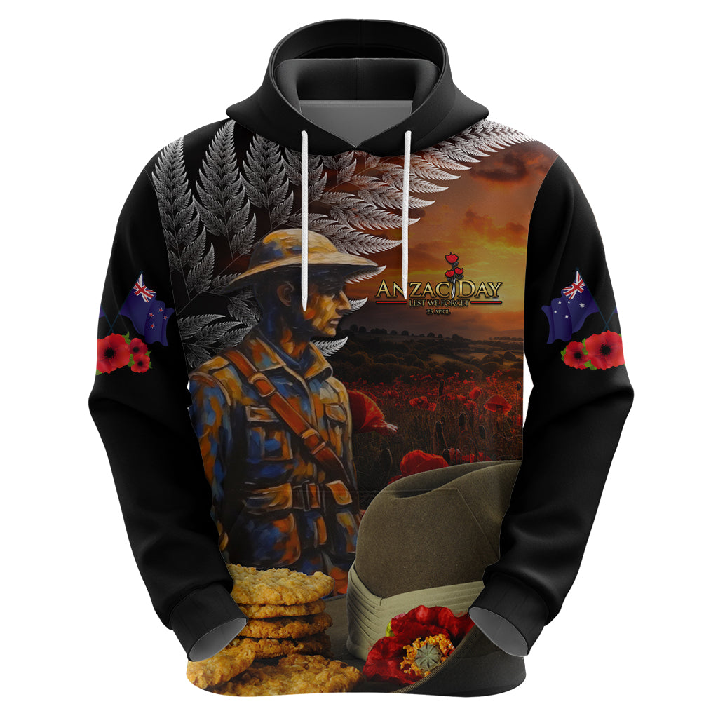 Slouch Hat and Biscuits ANZAC Hoodie with Soldier Silver Fern - Vibe Hoodie Shop