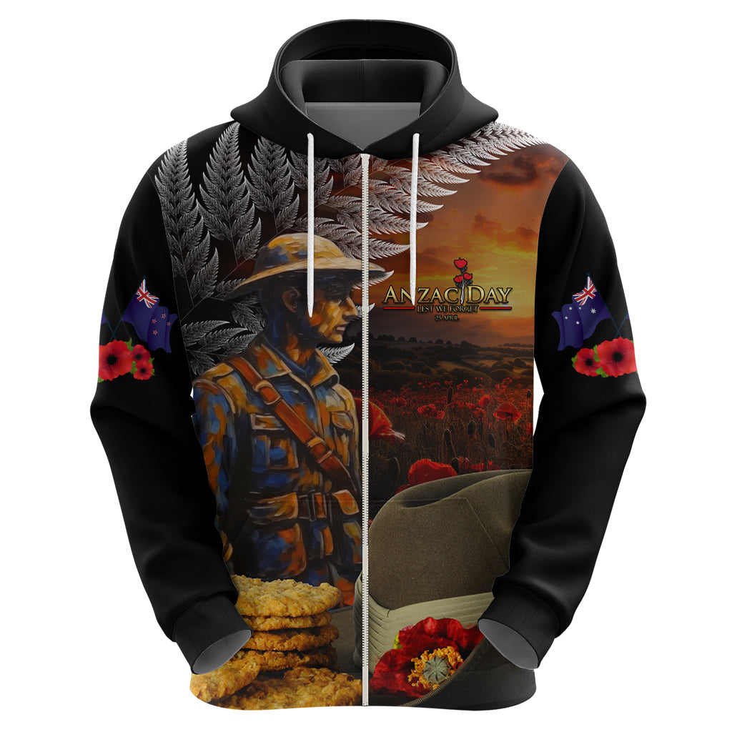 Slouch Hat and Biscuits ANZAC Hoodie with Soldier Silver Fern - Vibe Hoodie Shop