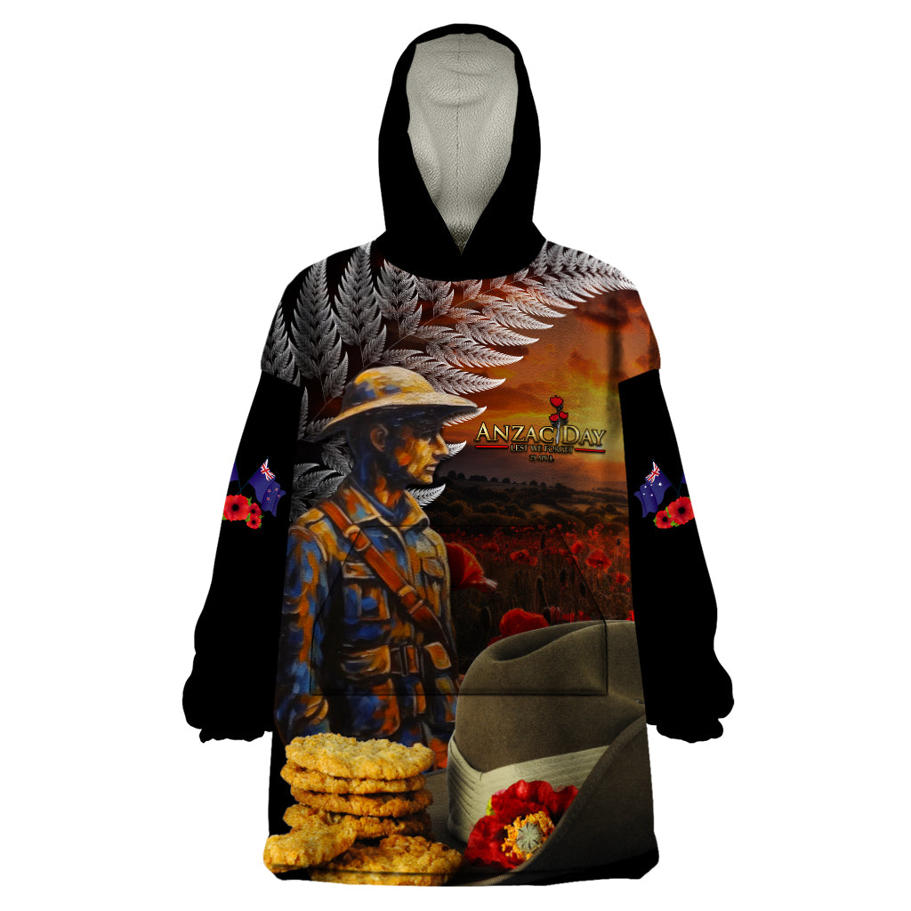 Slouch Hat and Biscuits ANZAC Wearable Blanket Hoodie with Soldier Silver Fern - Vibe Hoodie Shop