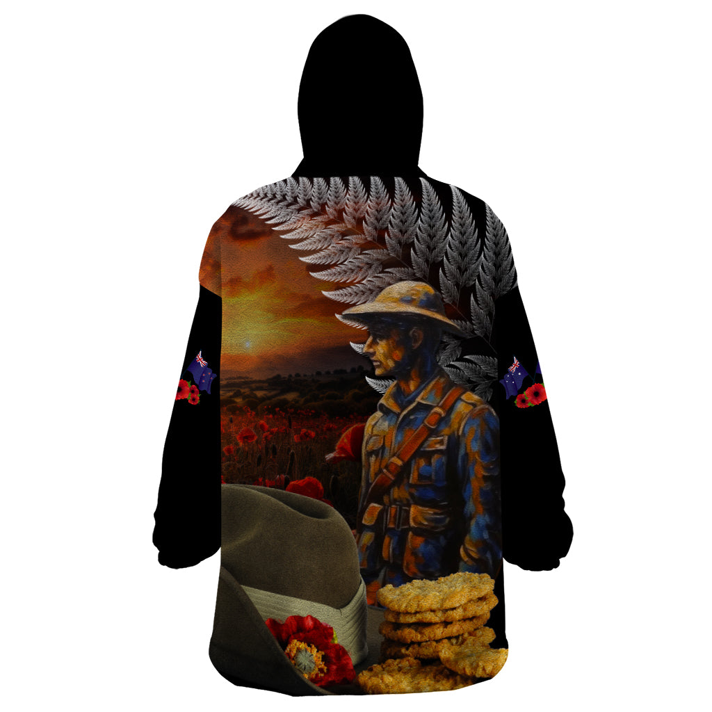 Slouch Hat and Biscuits ANZAC Wearable Blanket Hoodie with Soldier Silver Fern - Vibe Hoodie Shop