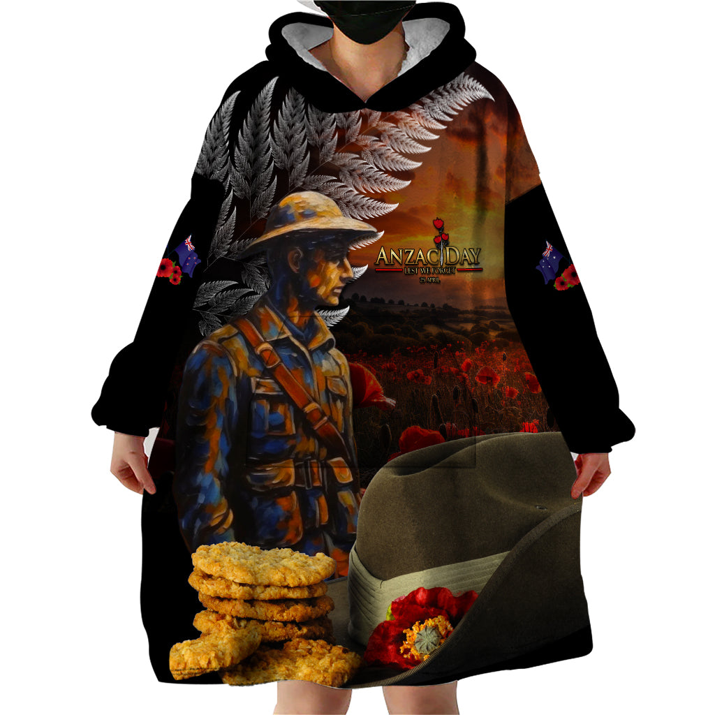 Slouch Hat and Biscuits ANZAC Wearable Blanket Hoodie with Soldier Silver Fern - Vibe Hoodie Shop