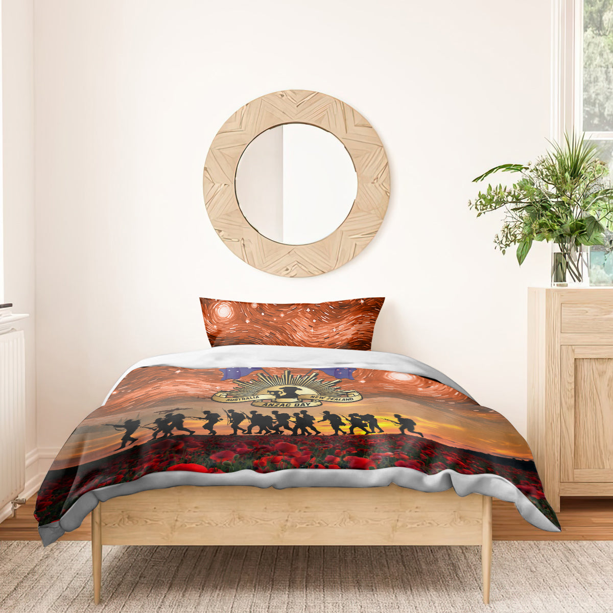 The Rising Sun Badge ANZAC Bedding Set Last Post Field of Poppy Starry Night Style - Vibe Hoodie Shop