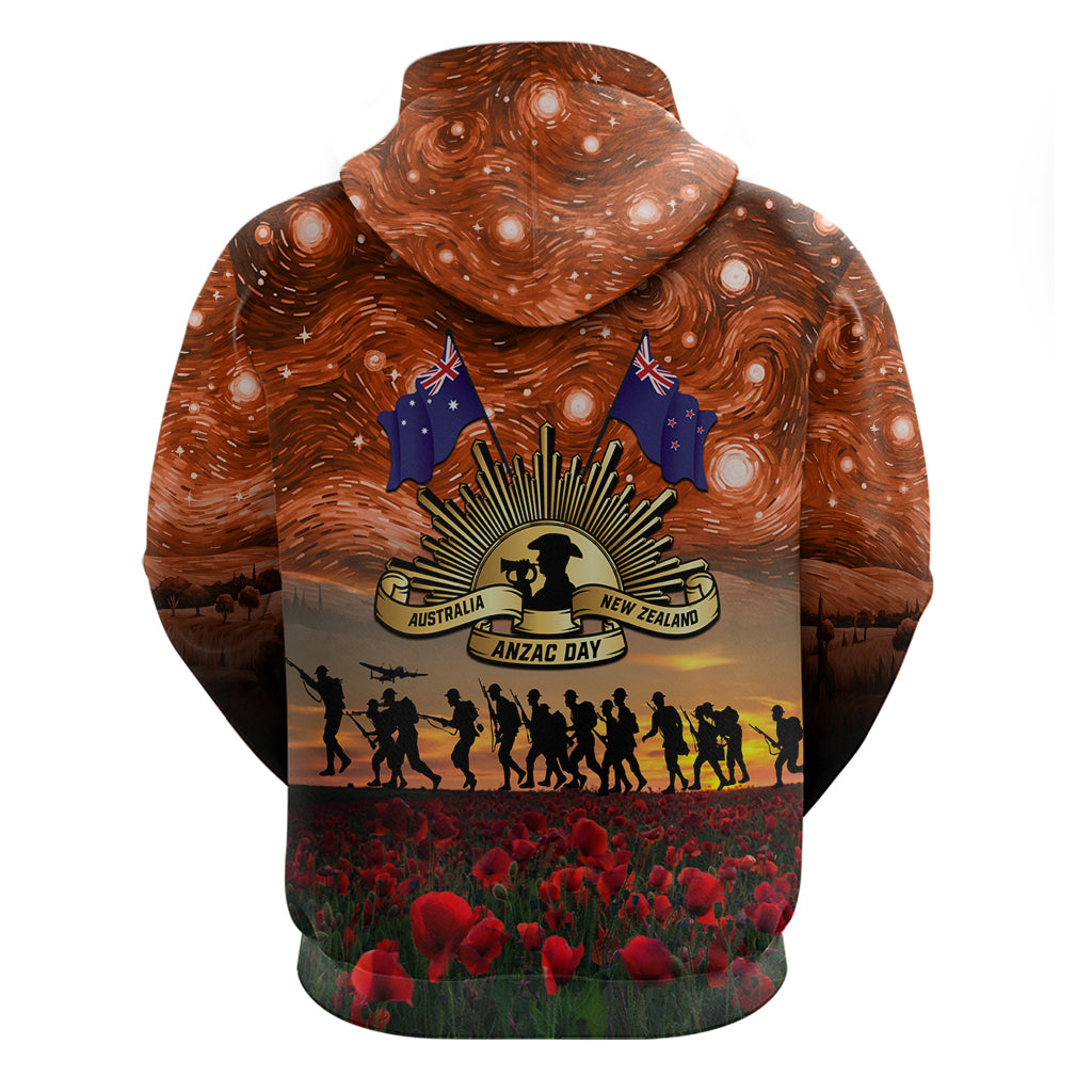 The Rising Sun Badge ANZAC Hoodie Last Post Field of Poppy Starry Night Style - Vibe Hoodie Shop