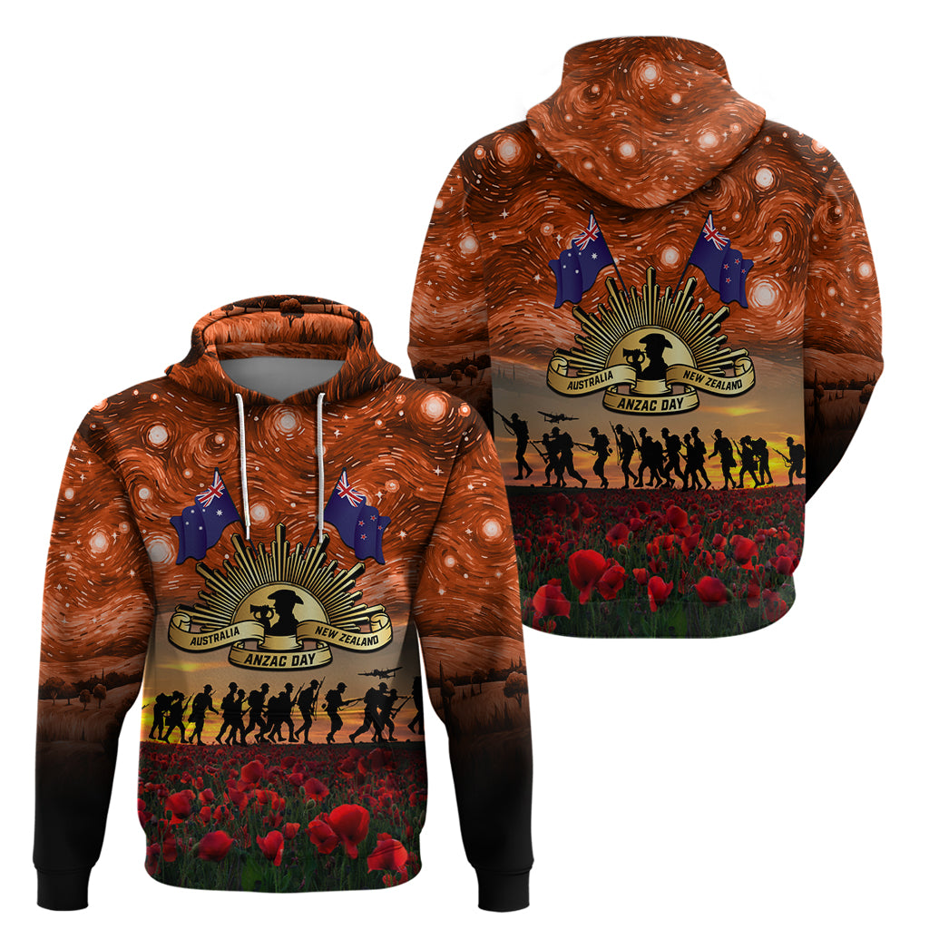 The Rising Sun Badge ANZAC Hoodie Last Post Field of Poppy Starry Night Style - Vibe Hoodie Shop