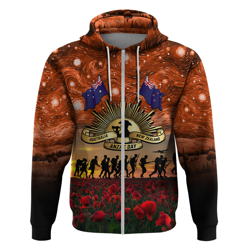 The Rising Sun Badge ANZAC Hoodie Last Post Field of Poppy Starry Night Style - Vibe Hoodie Shop