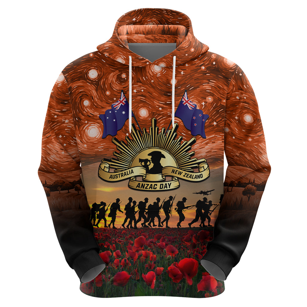 The Rising Sun Badge ANZAC Hoodie Last Post Field of Poppy Starry Night Style - Vibe Hoodie Shop