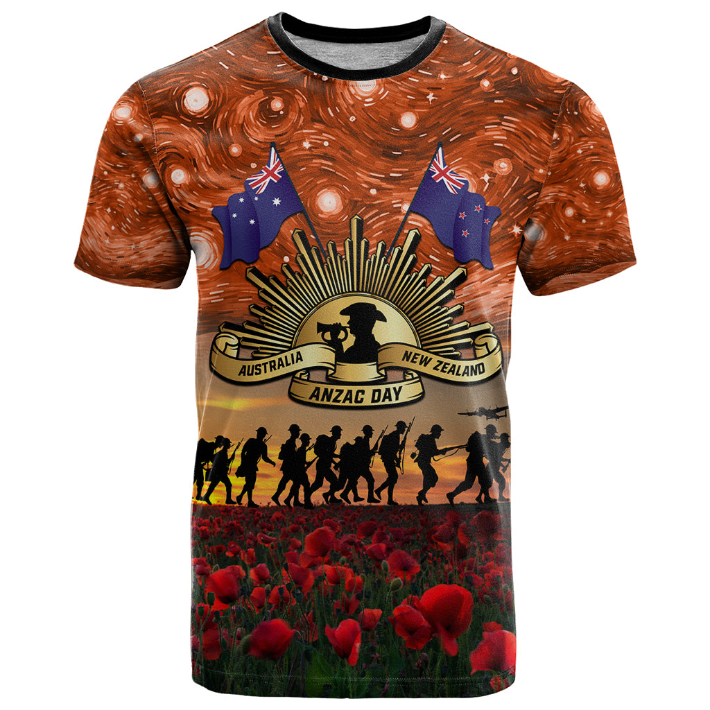 The Rising Sun Badge ANZAC T Shirt Last Post Field of Poppy Starry Night Style - Vibe Hoodie Shop