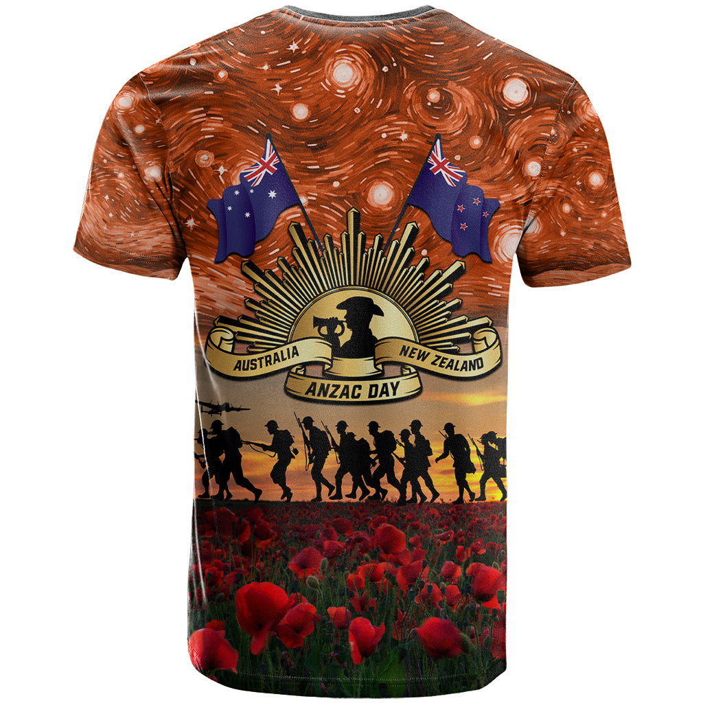 The Rising Sun Badge ANZAC T Shirt Last Post Field of Poppy Starry Night Style - Vibe Hoodie Shop