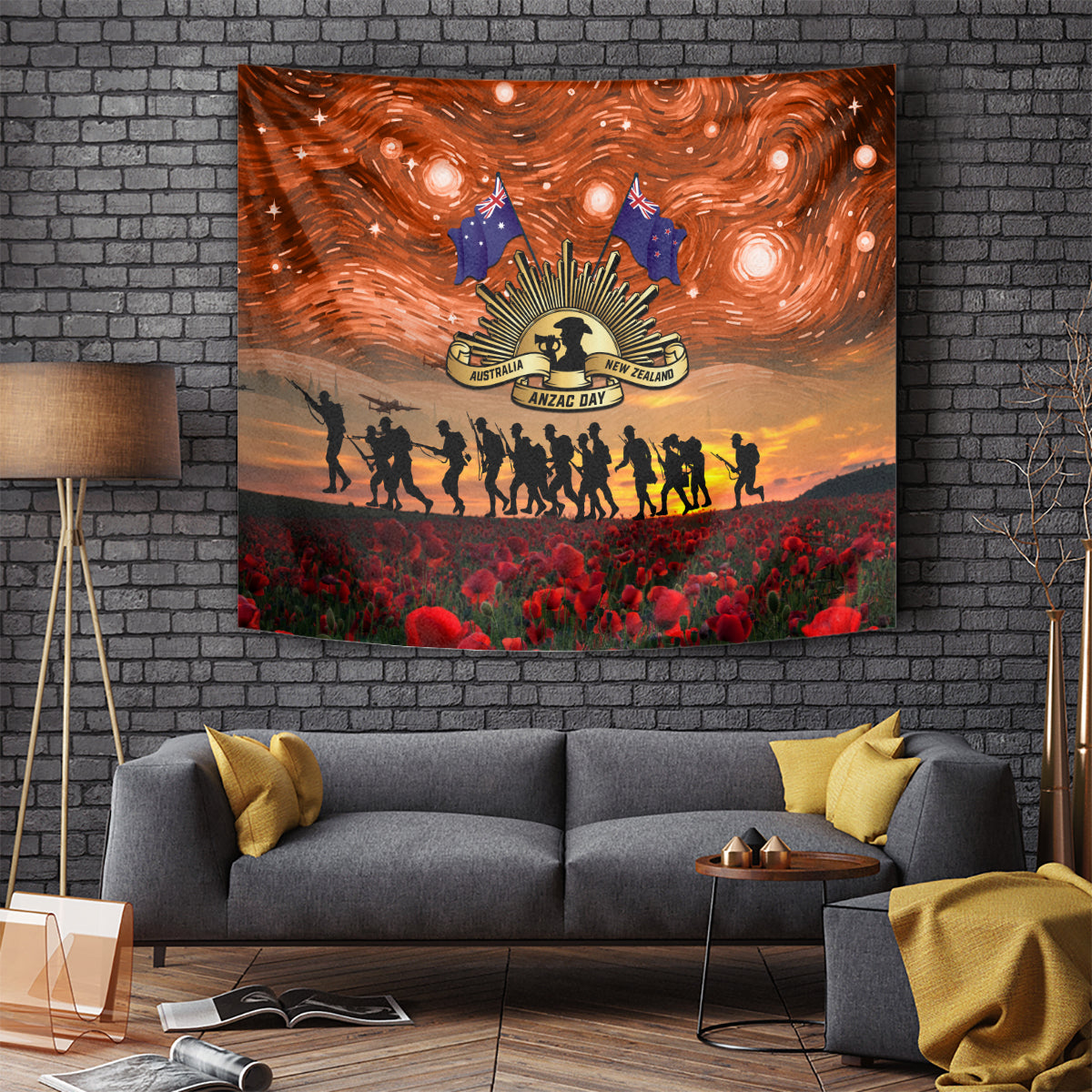 The Rising Sun Badge ANZAC Tapestry Last Post Field of Poppy Starry Night Style - Vibe Hoodie Shop