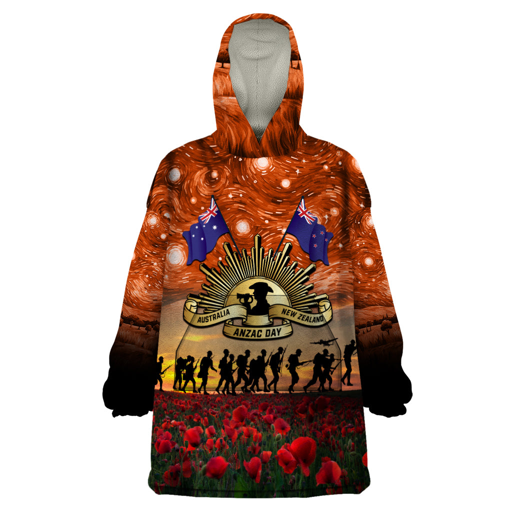 The Rising Sun Badge ANZAC Wearable Blanket Hoodie Last Post Field of Poppy Starry Night Style - Vibe Hoodie Shop