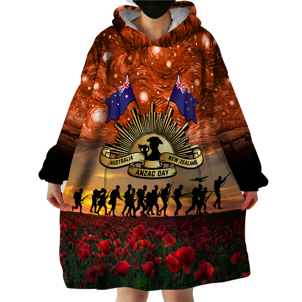 The Rising Sun Badge ANZAC Wearable Blanket Hoodie Last Post Field of Poppy Starry Night Style - Vibe Hoodie Shop