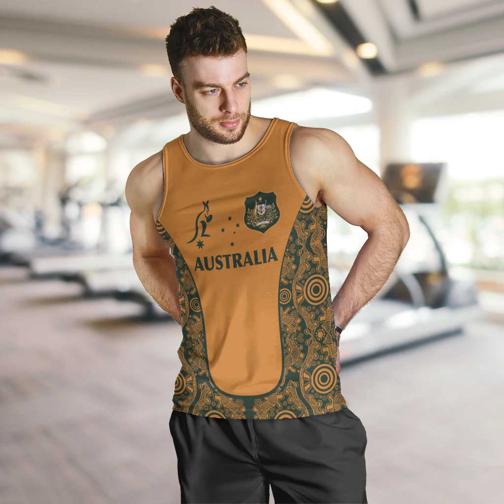 Custom Australia Rugby Championship 2024 Men Tank Top Aboriginal Art Tattoo Pattern - Vibe Hoodie Shop