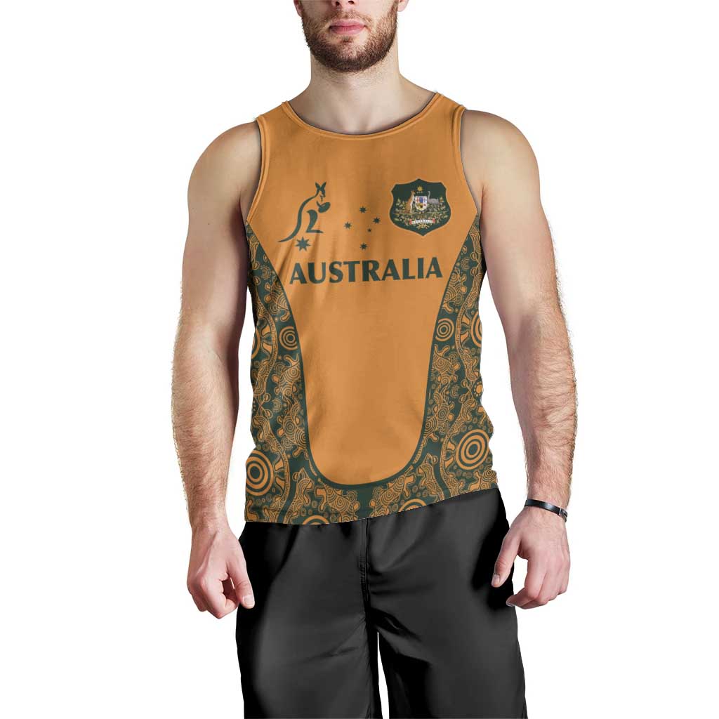 Custom Australia Rugby Championship 2024 Men Tank Top Aboriginal Art Tattoo Pattern - Vibe Hoodie Shop