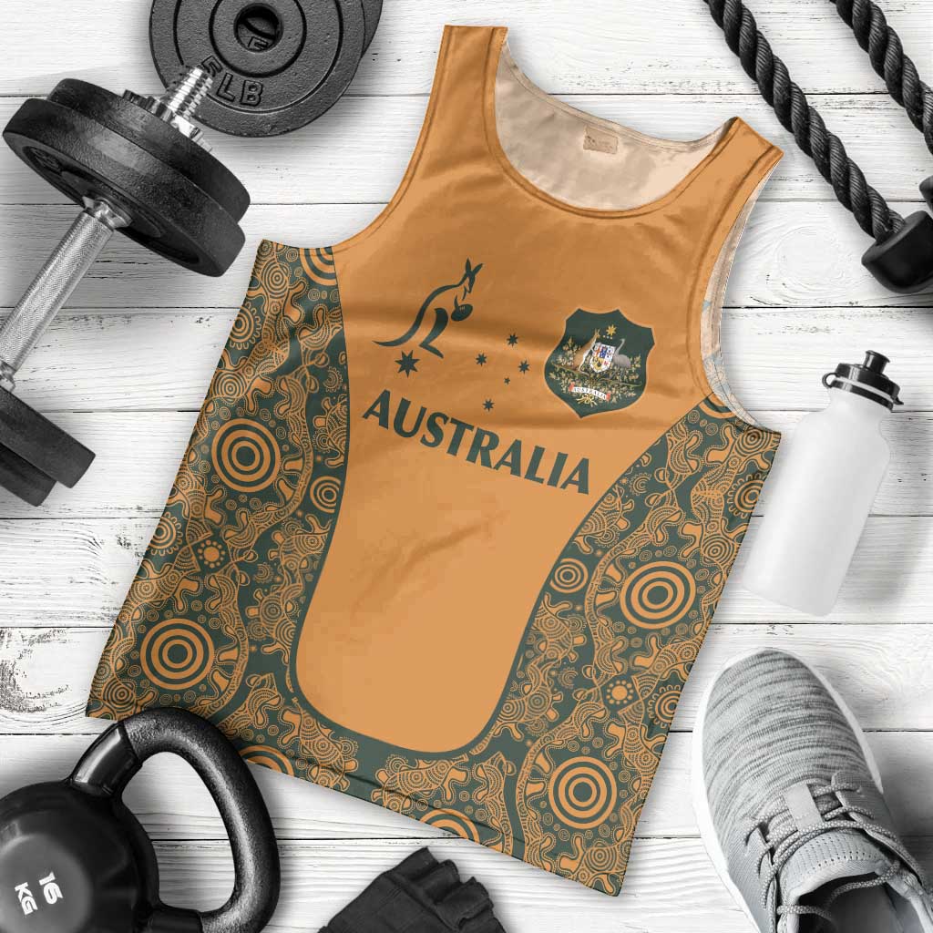 Custom Australia Rugby Championship 2024 Men Tank Top Aboriginal Art Tattoo Pattern - Vibe Hoodie Shop