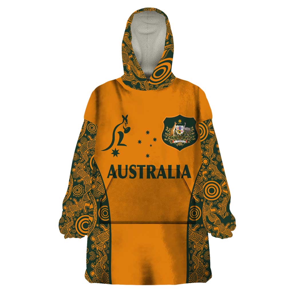 Custom Australia Rugby Championship 2024 Wearable Blanket Hoodie Aboriginal Art Tattoo Pattern - Vibe Hoodie Shop