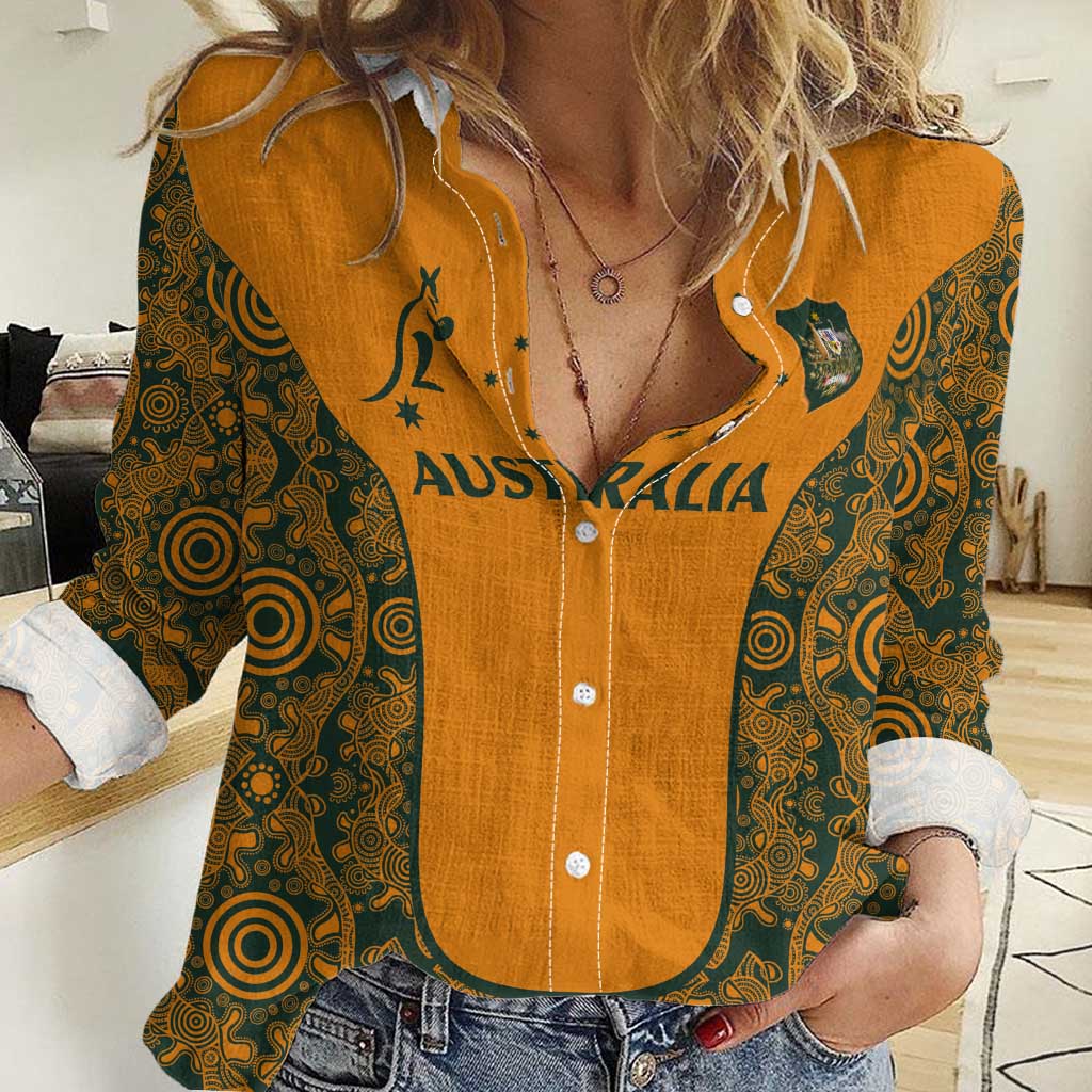 Custom Australia Rugby Championship 2024 Women Casual Shirt Aboriginal Art Tattoo Pattern - Vibe Hoodie Shop