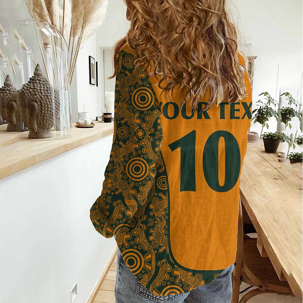 Custom Australia Rugby Championship 2024 Women Casual Shirt Aboriginal Art Tattoo Pattern - Vibe Hoodie Shop