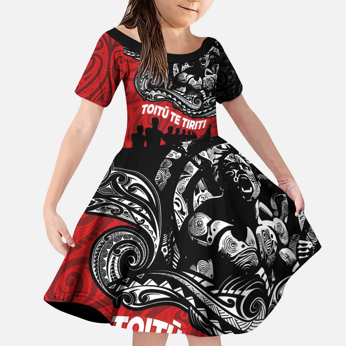 Aotearoa Toitu Te Tiriti Kid Short Sleeve Dress Honoring Te Tiriti o Waitangi Maori Haka - Vibe Hoodie Shop