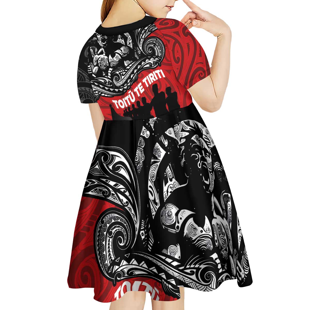 Aotearoa Toitu Te Tiriti Kid Short Sleeve Dress Honoring Te Tiriti o Waitangi Maori Haka - Vibe Hoodie Shop