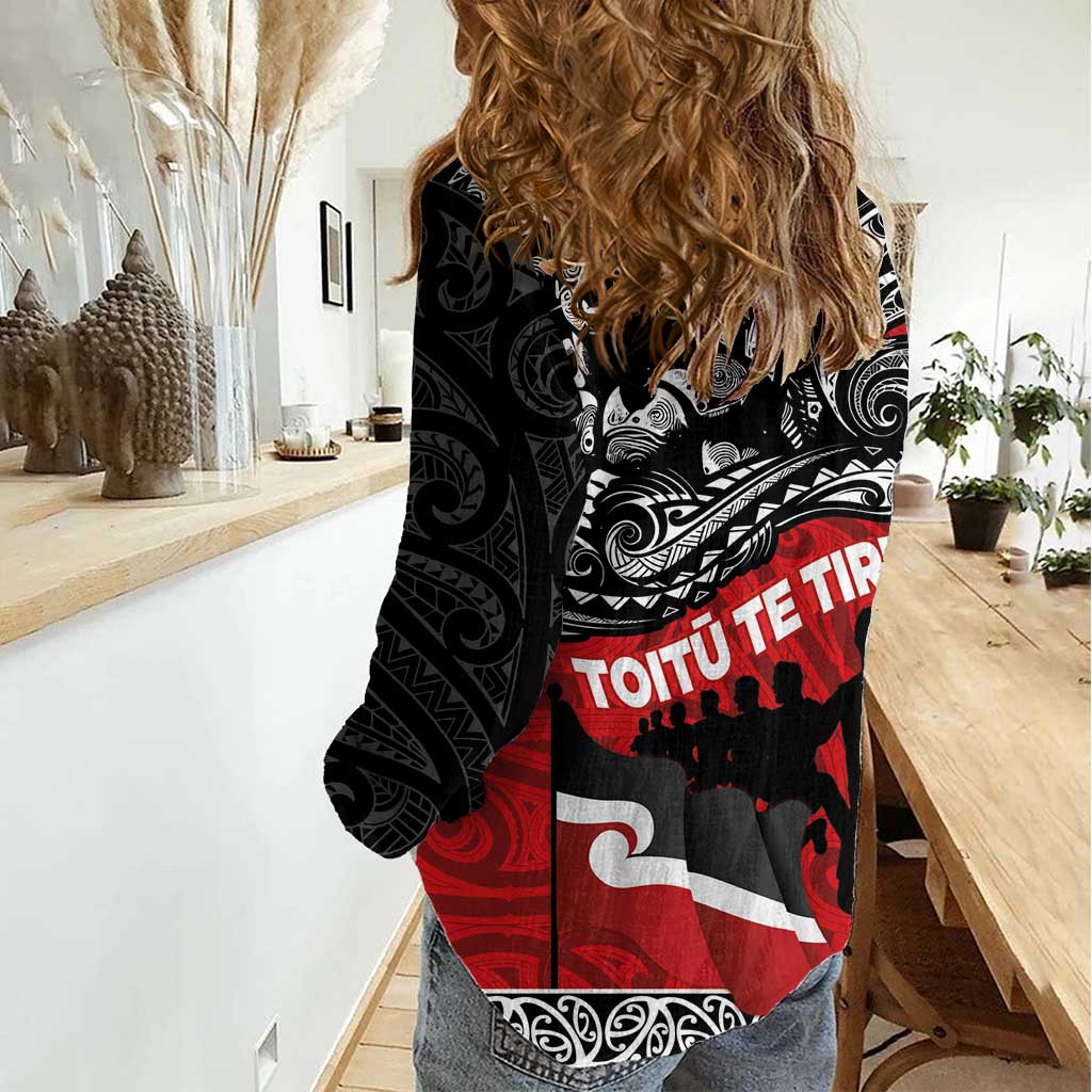 Aotearoa Toitu Te Tiriti Women Casual Shirt Honoring Te Tiriti o Waitangi Maori Haka - Vibe Hoodie Shop