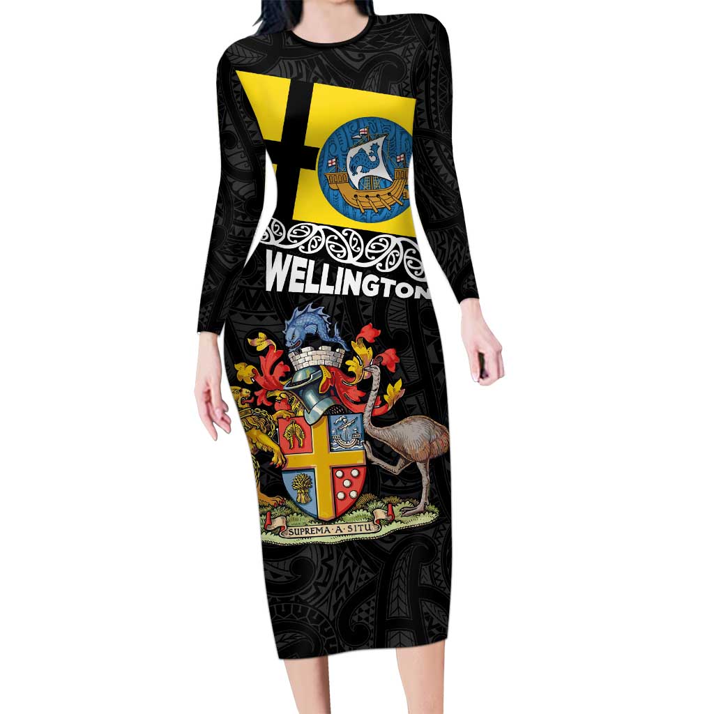 New Zealand Wellington Family Matching Long Sleeve Bodycon Dress and Hawaiian Shirt The Capital's Emblems Flag and Koru Art