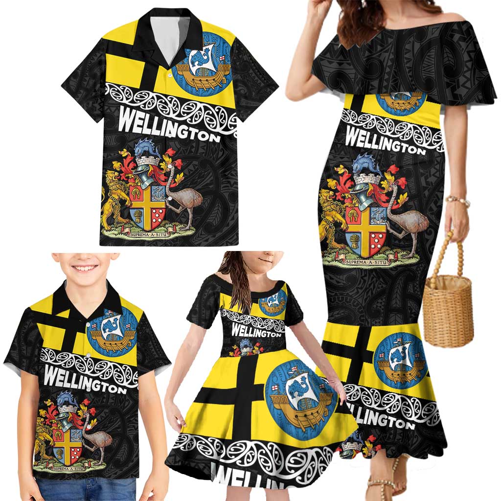 New Zealand Wellington Family Matching Mermaid Dress and Hawaiian Shirt The Capital's Emblems Flag and Koru Art