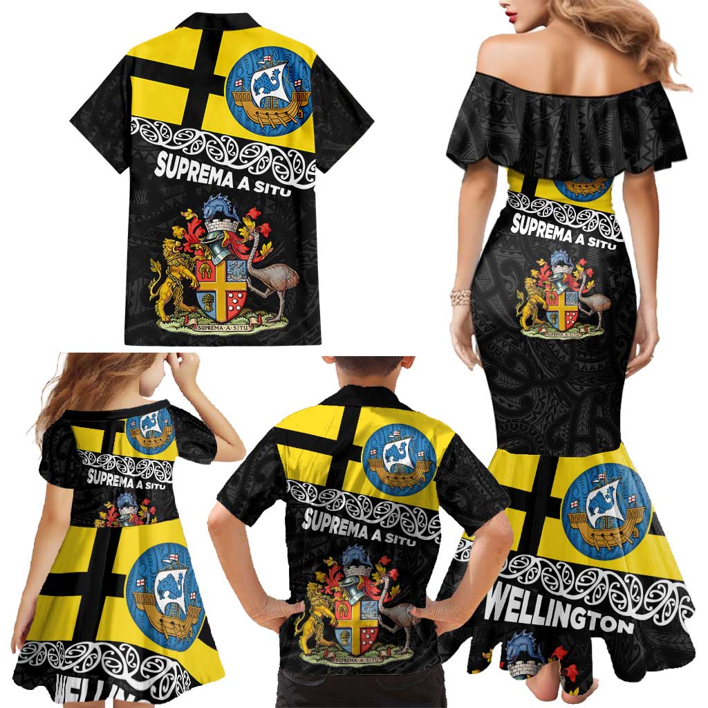 New Zealand Wellington Family Matching Mermaid Dress and Hawaiian Shirt The Capital's Emblems Flag and Koru Art