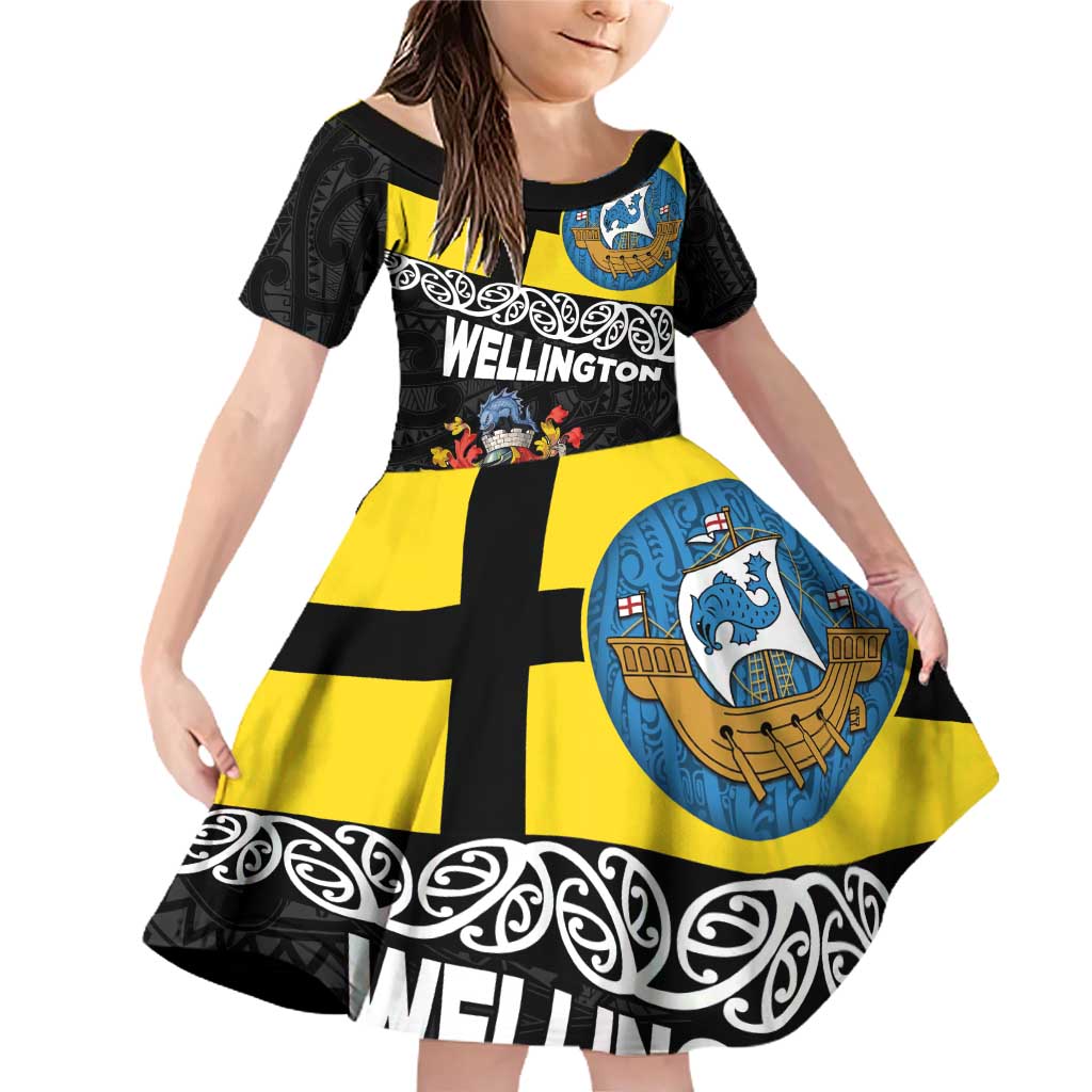 New Zealand Wellington Family Matching Off Shoulder Short Dress and Hawaiian Shirt The Capital's Emblems Flag and Koru Art