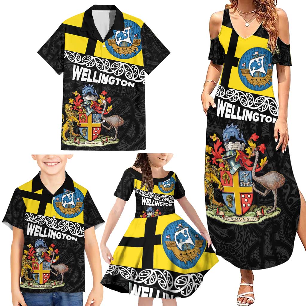 New Zealand Wellington Family Matching Summer Maxi Dress and Hawaiian Shirt The Capital's Emblems Flag and Koru Art