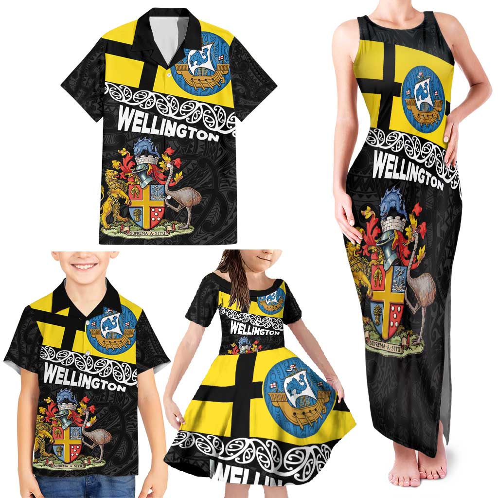 New Zealand Wellington Family Matching Tank Maxi Dress and Hawaiian Shirt The Capital's Emblems Flag and Koru Art