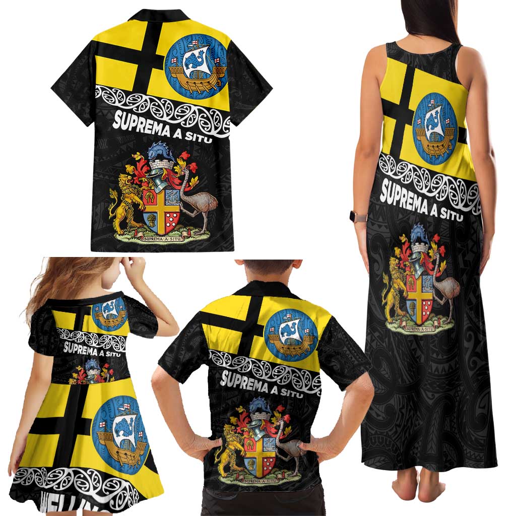 New Zealand Wellington Family Matching Tank Maxi Dress and Hawaiian Shirt The Capital's Emblems Flag and Koru Art