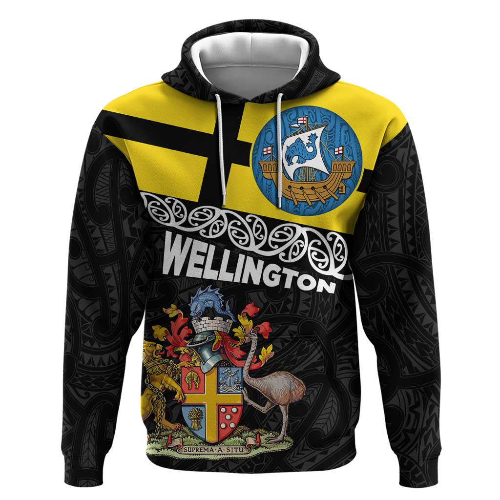 New Zealand Wellington Hoodie The Capital's Emblems Flag and Koru Art - Vibe Hoodie Shop