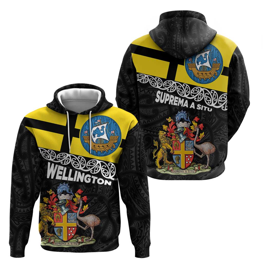 New Zealand Wellington Hoodie The Capital's Emblems Flag and Koru Art - Vibe Hoodie Shop