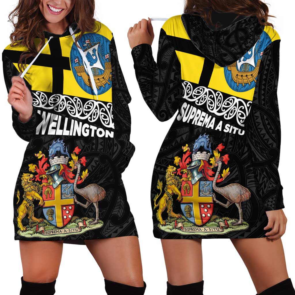 New Zealand Wellington Hoodie Dress The Capital's Emblems Flag and Koru Art - Vibe Hoodie Shop