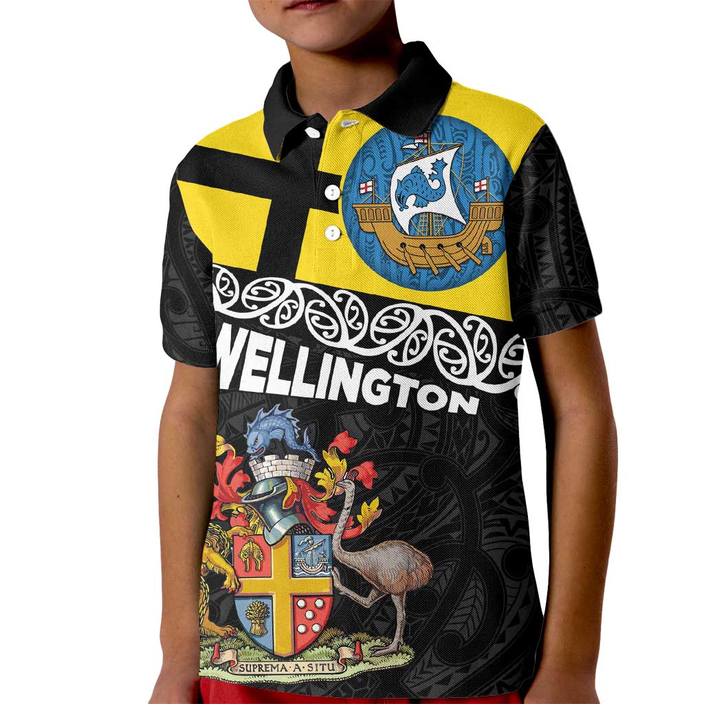 New Zealand Wellington Kid Polo Shirt The Capital's Emblems Flag and Koru Art - Vibe Hoodie Shop