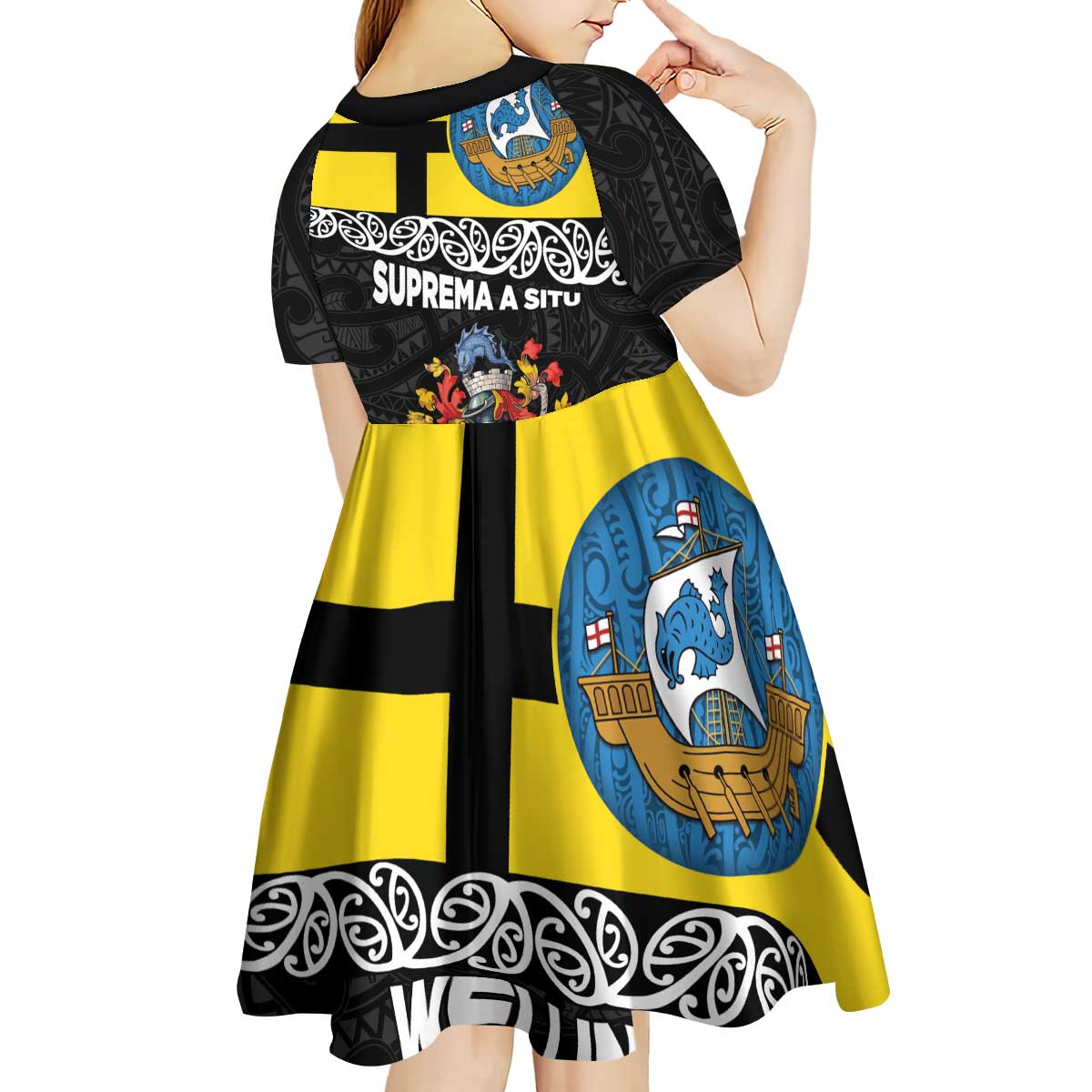 New Zealand Wellington Kid Short Sleeve Dress The Capital's Emblems Flag and Koru Art - Vibe Hoodie Shop