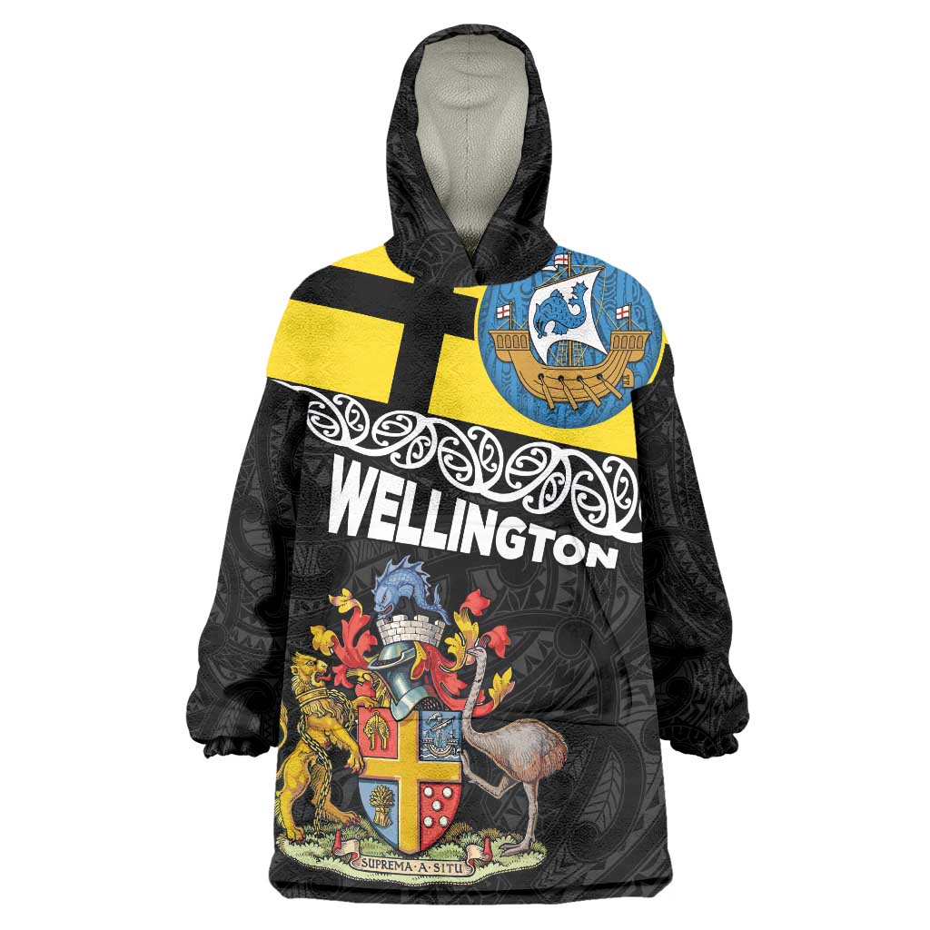 New Zealand Wellington Wearable Blanket Hoodie The Capital's Emblems Flag and Koru Art - Vibe Hoodie Shop