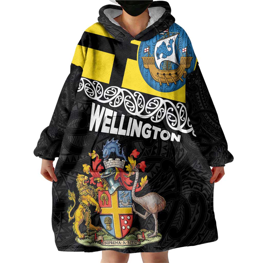 New Zealand Wellington Wearable Blanket Hoodie The Capital's Emblems Flag and Koru Art - Vibe Hoodie Shop