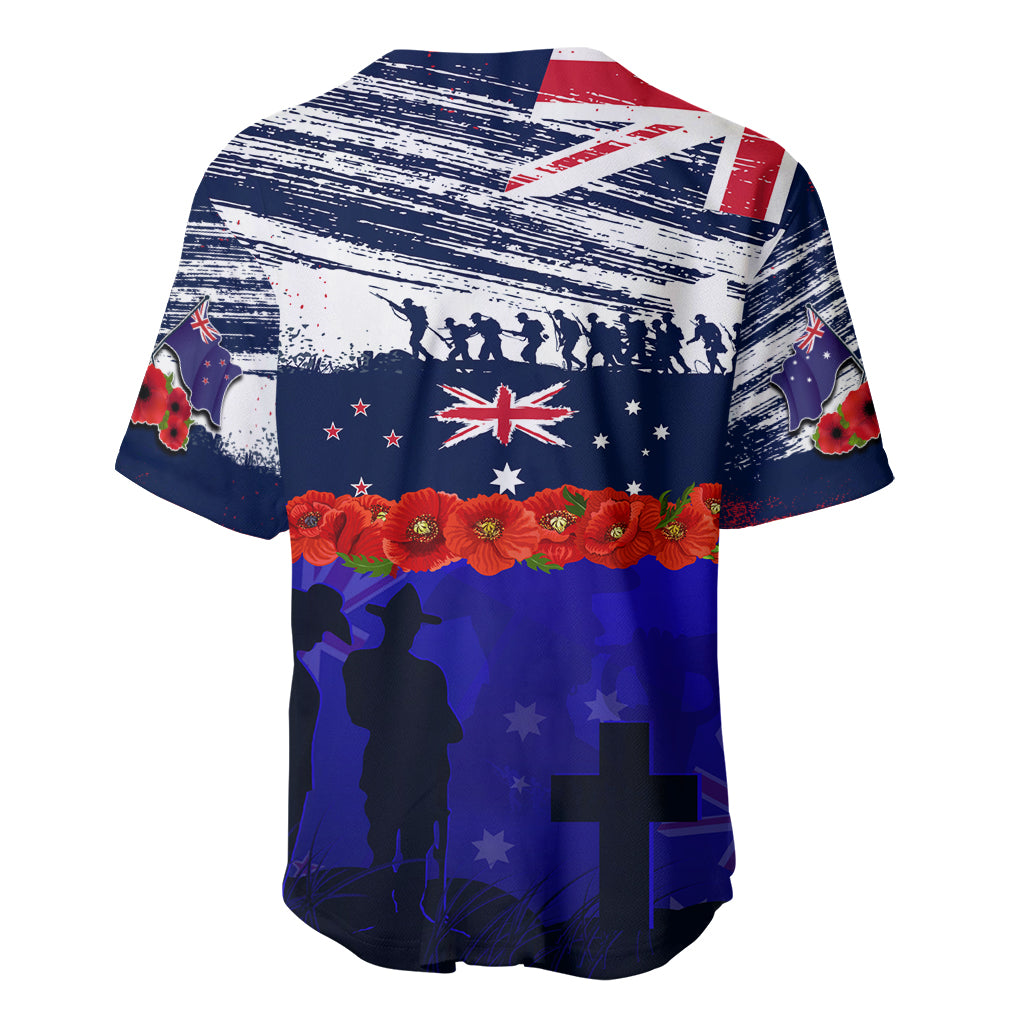 New Zealand and Australia ANZAC Day Baseball Jersey Lest We Forget Red Poppy Flowers and Soldier - Vibe Hoodie Shop