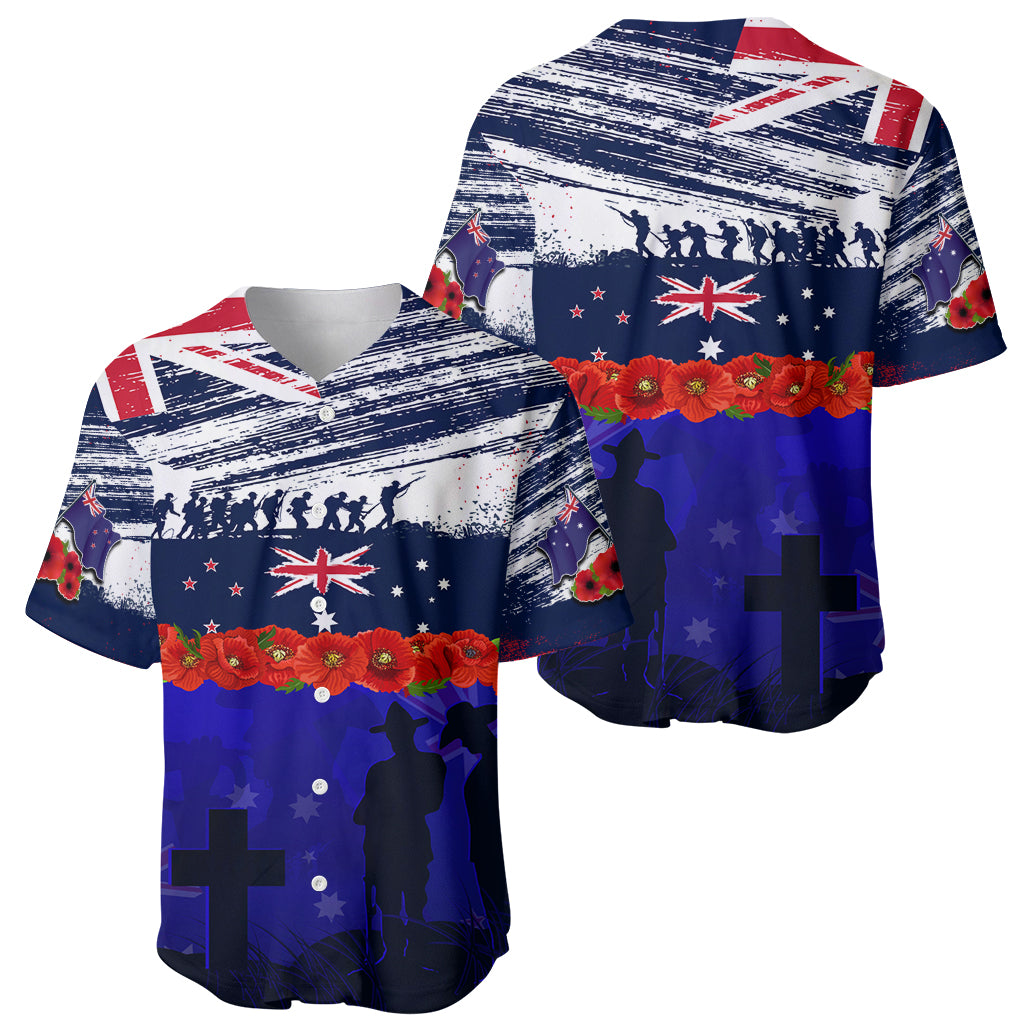 New Zealand and Australia ANZAC Day Baseball Jersey Lest We Forget Red Poppy Flowers and Soldier - Vibe Hoodie Shop