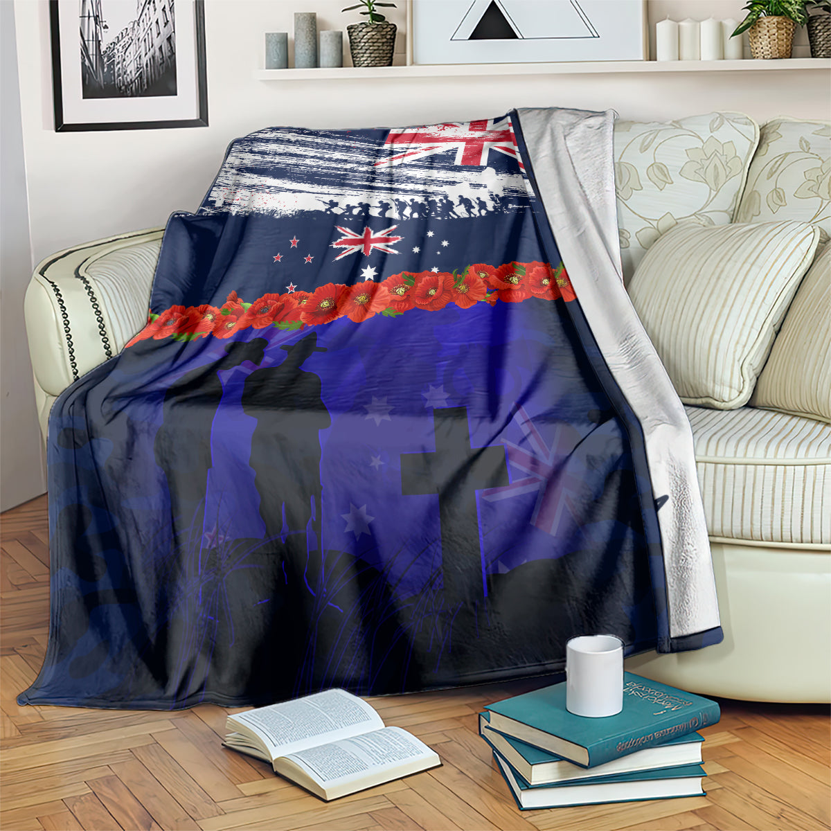 New Zealand and Australia ANZAC Day Blanket Lest We Forget Red Poppy Flowers and Soldier - Vibe Hoodie Shop