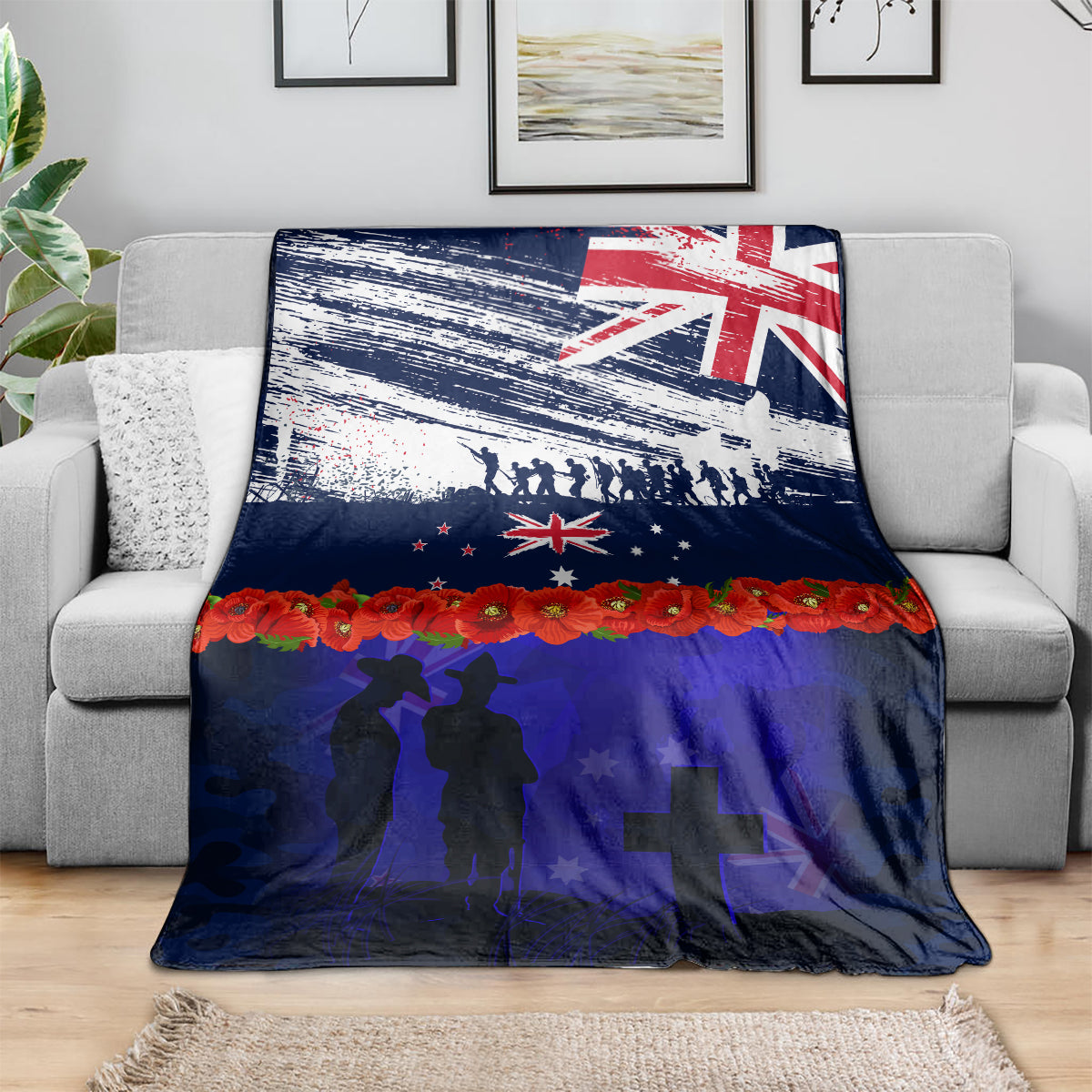 New Zealand and Australia ANZAC Day Blanket Lest We Forget Red Poppy Flowers and Soldier - Vibe Hoodie Shop
